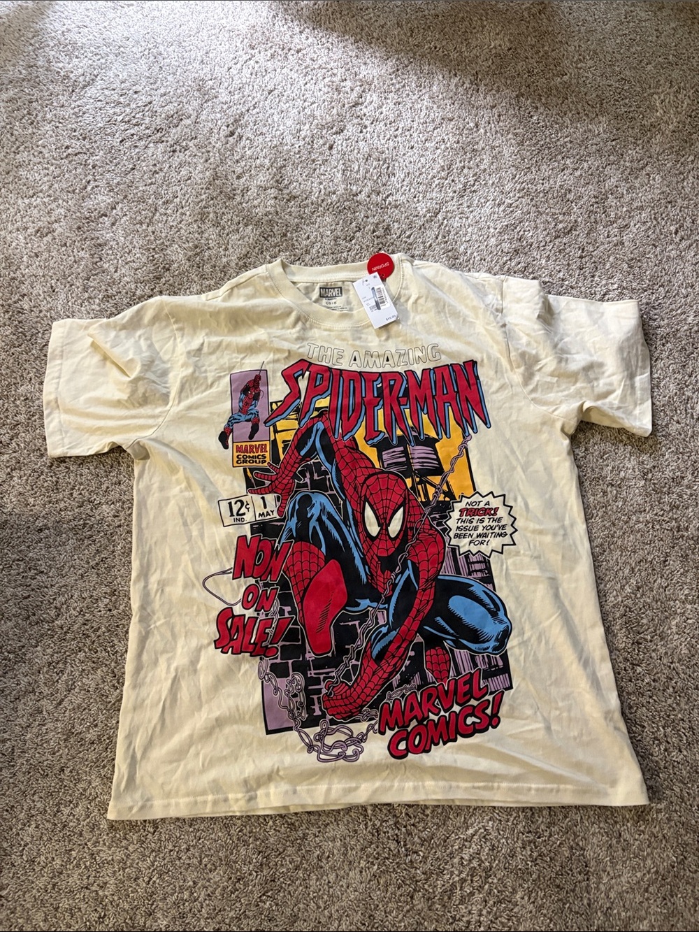 Marvel Spider-Man Comic Panel Tee in Cream with Red & Blue Print